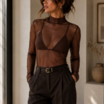BLUSA MESH MARRON