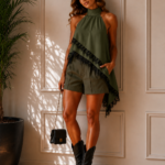 BLUSA FLUIDA CON ENCAJE VERDE MILITAR